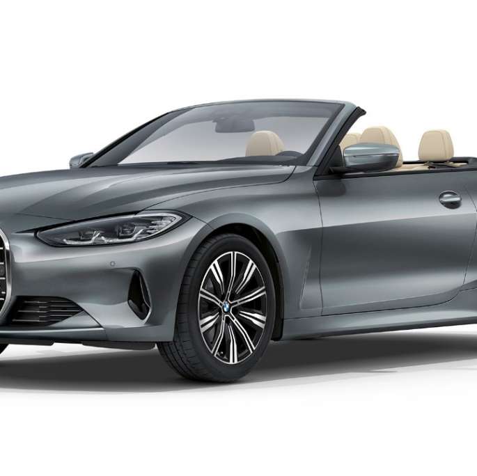 BMW 4 Series Convertible base model G23 2020 three-quarter front view BMW 4 Series Convertible G23 2020 base model Bluestone metallic three-quarter front view