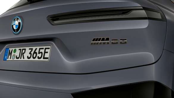 M badge BMW iX M60 i20 2022 electric SUV BMW Individual Storm Bay metallic BMW iX M60 i20 2022 electric SUV BMW Individual Storm Bay metallic M badge rear