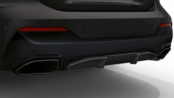 M Carbon exterior package bumper BMW M440i xDrive Convertible G23 2020 BMW M440i xDrive Convertible BMW Individual Frozen Deep Grey metallic G23 2020 close up rear diffusor M Carbon exterior package