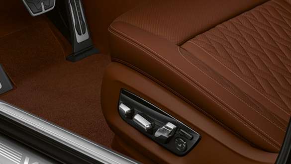 BMW M760Li xDrive Sedan G11 G12 2019 Comfort seats front electrically adjustable close-up BMW M760Li xDrive Sedan G11 G12 2019 Comfort seats front electrically adjustable close-up