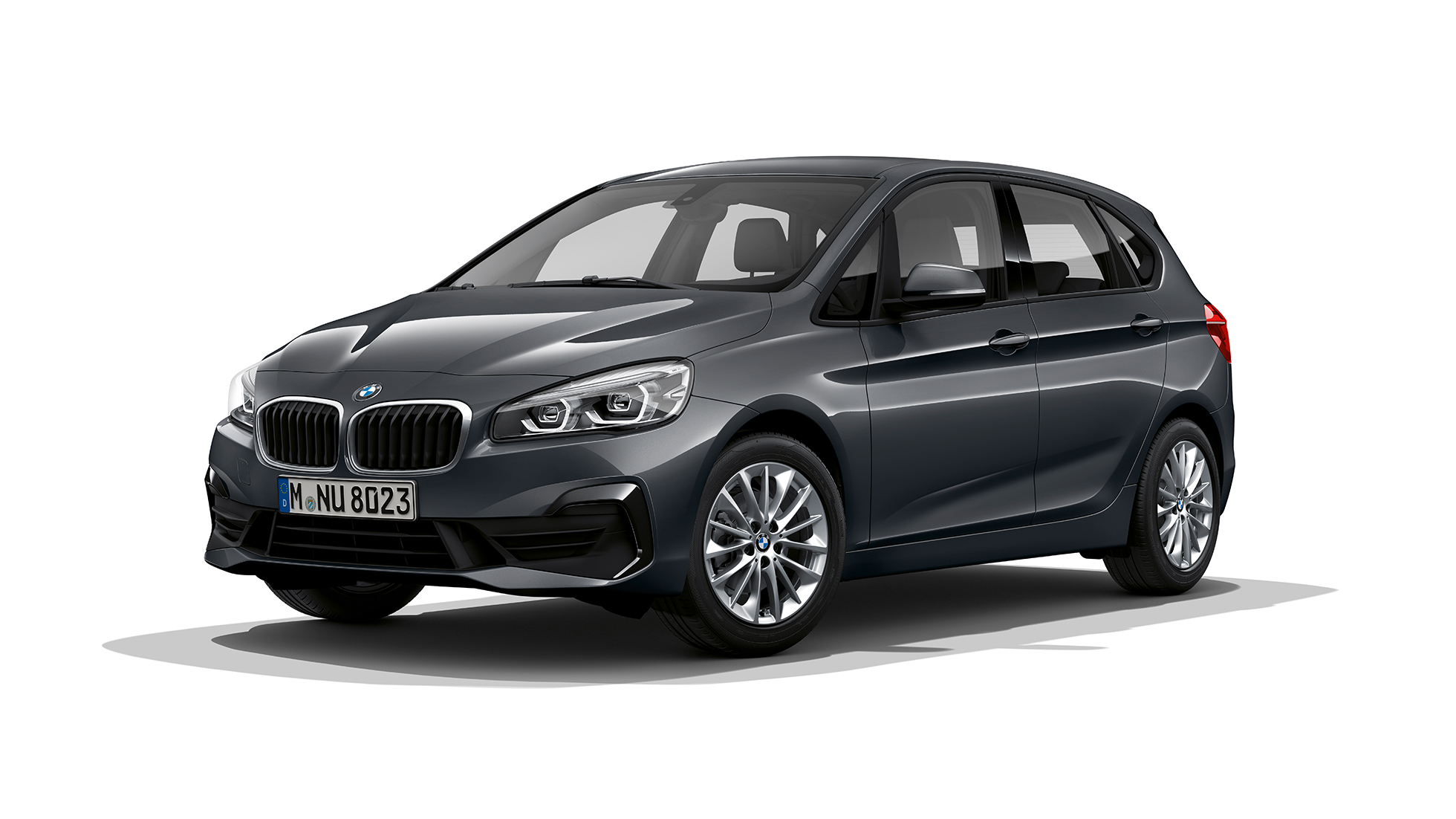 Three-quarter front view BMW 2 Series Active Tourer Model Advantage BMW 2 Series Active Tourer 218i F45 Model Advantage Mineral Grey metallic three-quarter front view