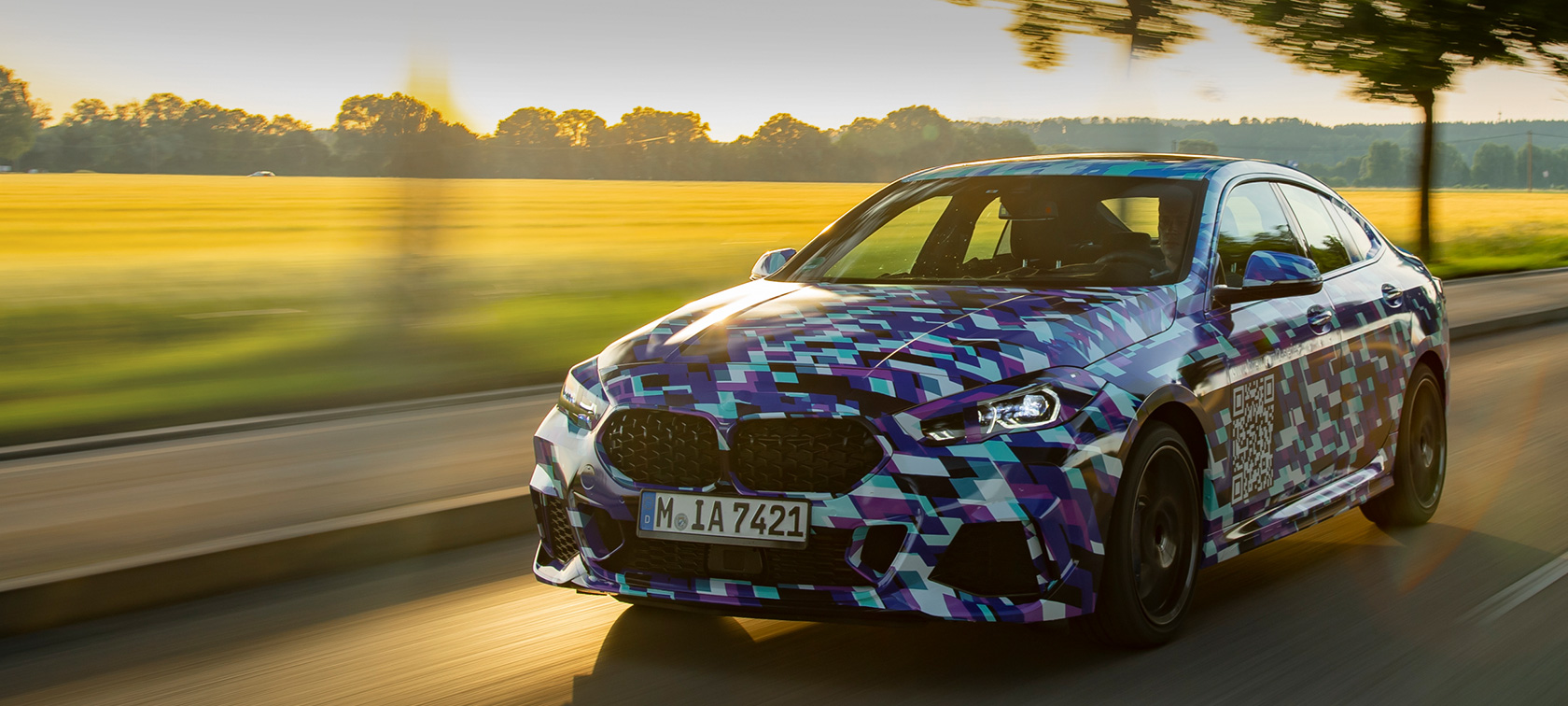 The first-ever BMW 2 Series Gran Coupé BMW 2 Series Gran Coupé F44 2020 disguised prototype car three-quarter front view