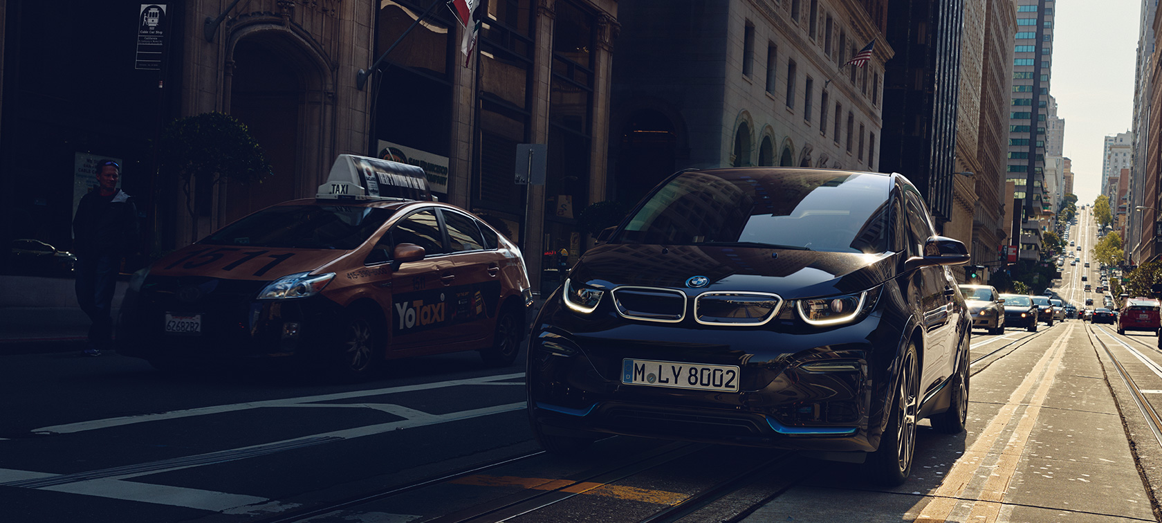 BMW i3 on the road BMW electric cars BMW i3 on the road three-quarter front view