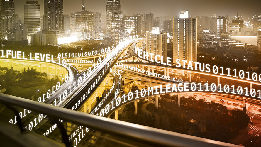 BMW CarData BMW CarData: Illuminated City highway and big city at night