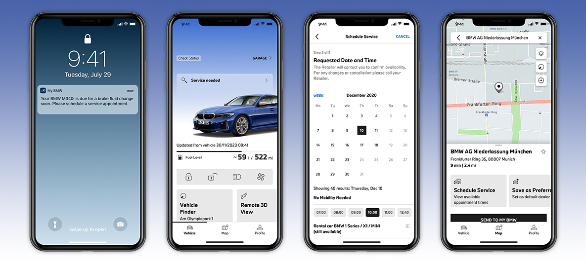 My BMW App manage my service experience screen on smartphone My BMW App manage my service experience screen on smartphone