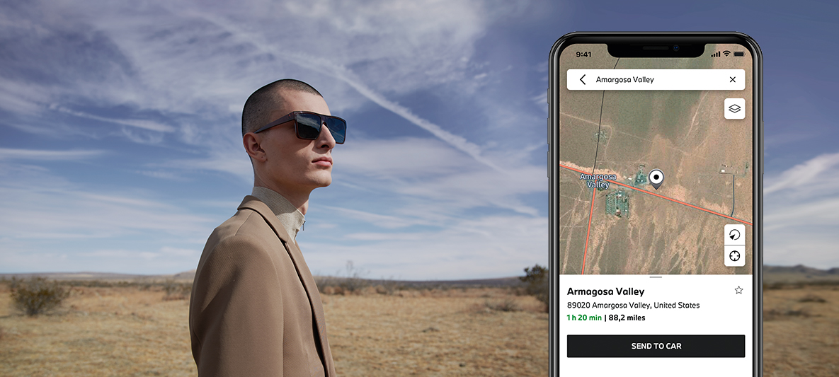 My BMW App manage my trips and send to car man in desert My BMW App manage my trips and send to car man in desert